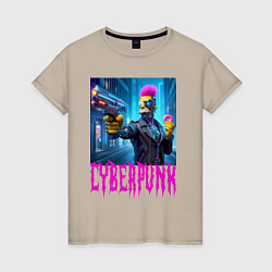 Женская футболка Homer Simpson with a gun and a donut - cyberpunk -