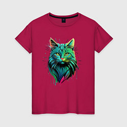 Женская футболка Неоновое граффити с котом