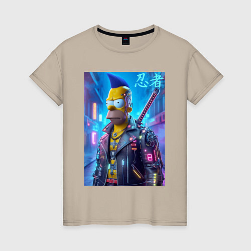 Женская футболка Cyber ninja Homer Simpson - ai art / Миндальный – фото 1