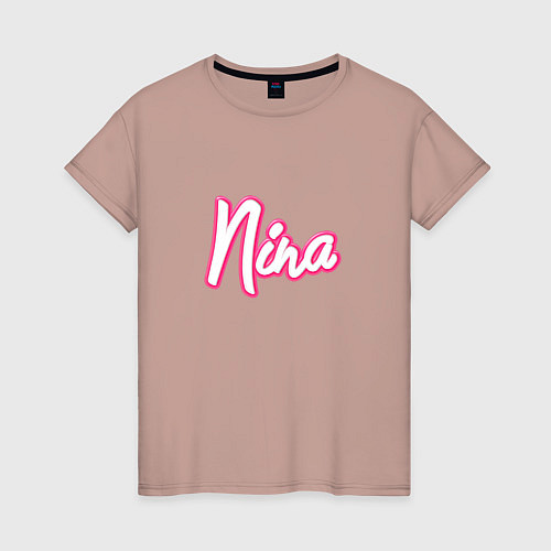 Женская футболка Нина в стиле барби - объемный шрифт / Пыльно-розовый – фото 1