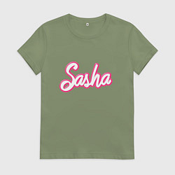 Женская футболка Саша шрифтом барби - объемный шрифт