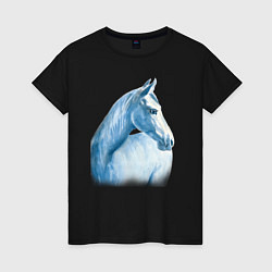 Футболка хлопковая женская Голубая лошадь, цвет: черный
