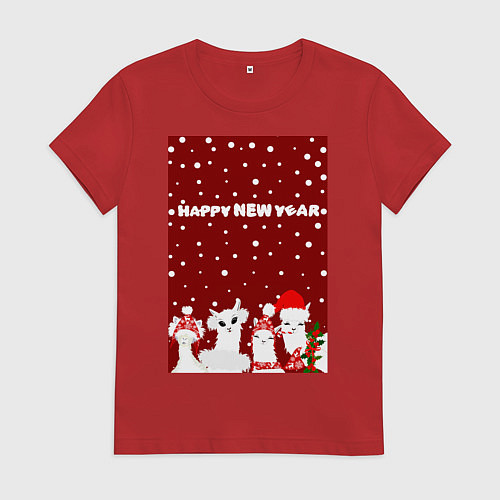 Женская футболка Семья лам на новогодних каникулах / Красный – фото 1
