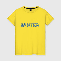 Футболка хлопковая женская Леттеринг морозные узоры - winter, цвет: желтый