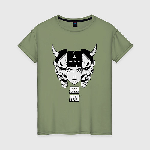 Женская футболка Маска демона Они / Авокадо – фото 1