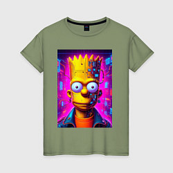 Женская футболка Портрет Барта Симпсона - киберпанк