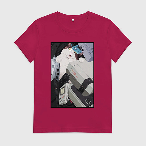 Женская футболка Кот в ретро консолях / Маджента – фото 1