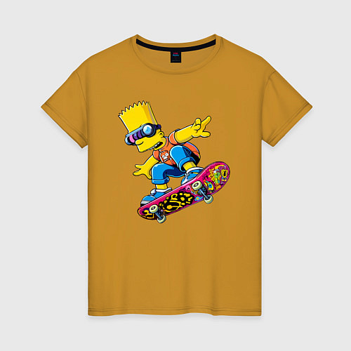 Женская футболка Bart Simpson on a skateboard - extreme / Горчичный – фото 1