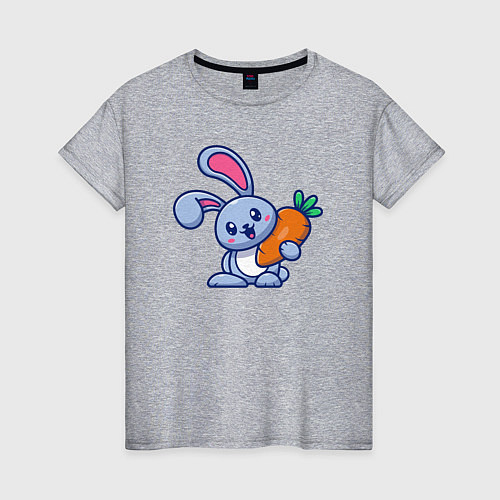 Женская футболка Весёлый зайчик с морковкой / Меланж – фото 1