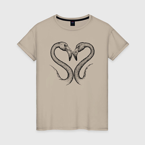 Женская футболка Фламинго сердечко / Миндальный – фото 1