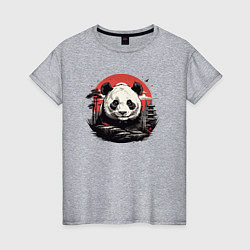 Футболка хлопковая женская Панда с красным солнцем, цвет: меланж