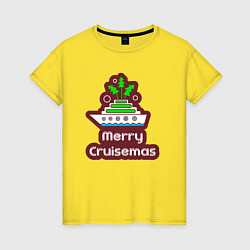 Футболка хлопковая женская Merry cruismas, цвет: желтый