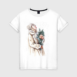 Женская футболка Девушка на снегу