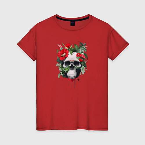 Женская футболка Манки скал и цветы / Красный – фото 1