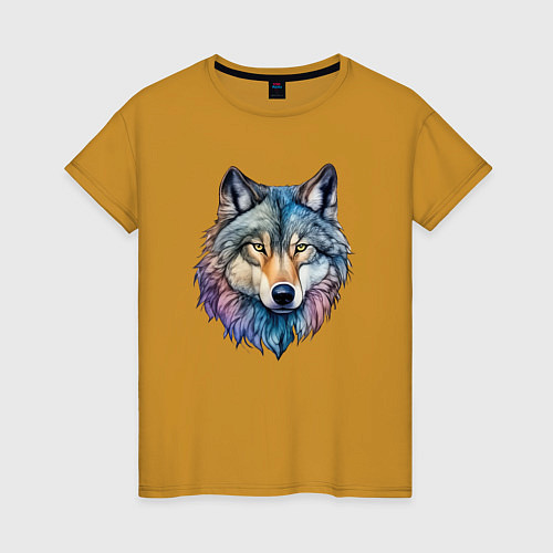 Женская футболка Перламутровый волк / Горчичный – фото 1