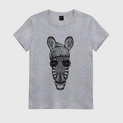 Женская футболка Зебра в очках и шапке