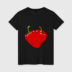 Футболка хлопковая женская Сердце из красных перцев как символ любви к еде, цвет: черный