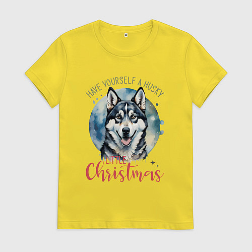 Женская футболка Christmas husky / Желтый – фото 1