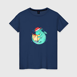 Футболка хлопковая женская Дракончик с подарком, цвет: тёмно-синий