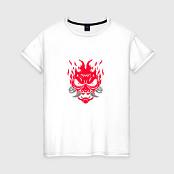 Футболка хлопковая женская Логотип Samurai Cyberpunk 2077 - симметричный, цвет: белый