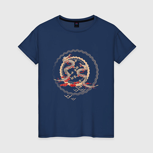 Женская футболка Два дракона в круге / Тёмно-синий – фото 1