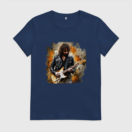 Женская футболка Рок музыкант на гранже / Тёмно-синий – фото 1