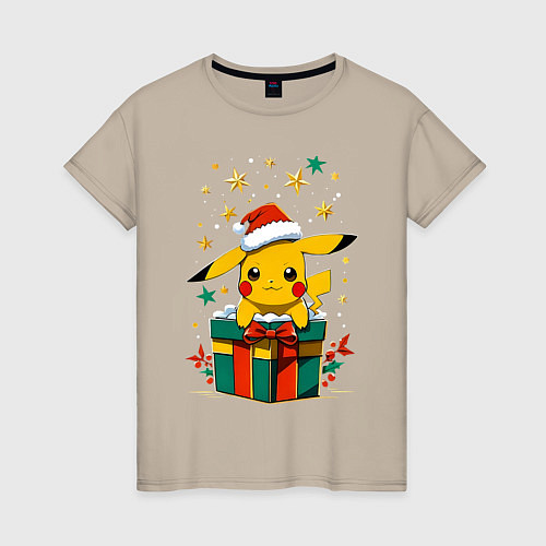 Женская футболка Новогодний пика-пика / Миндальный – фото 1