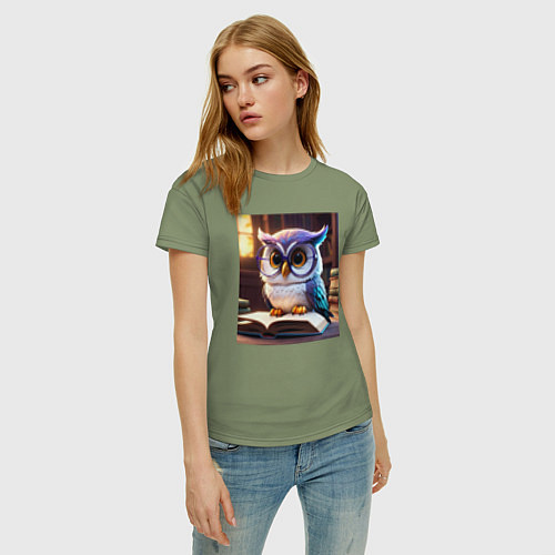 Женская футболка Мультяшная мудрая сова / Авокадо – фото 3