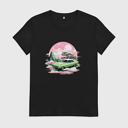 Женская футболка Ретро автомобиль на розовом закате