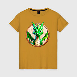 Женская футболка Нейросеть - деревянный зелёный дракон