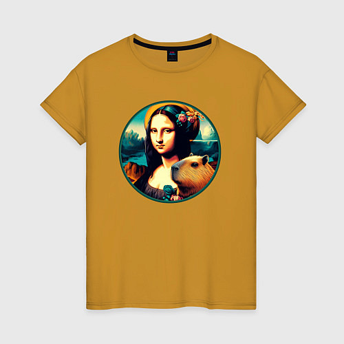 Женская футболка Ai art - Мона Лиза с капибарой / Горчичный – фото 1