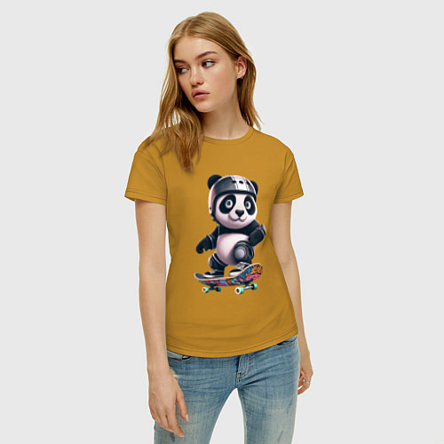 Женская футболка Cool panda on a skateboard - extreme / Горчичный – фото 3