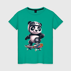 Футболка хлопковая женская Cool panda on a skateboard - extreme, цвет: зеленый