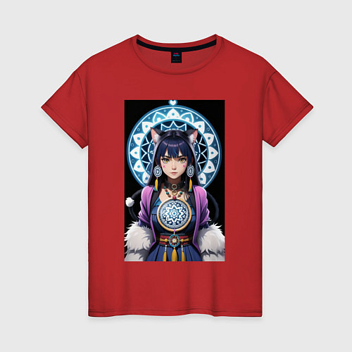 Женская футболка Аниме девушка шаманка / Красный – фото 1