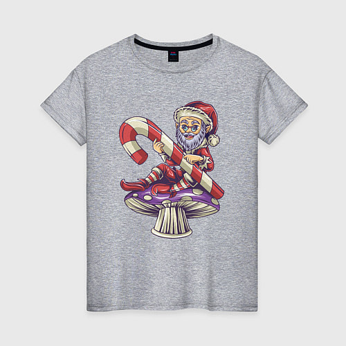Женская футболка Санта на грибке / Меланж – фото 1