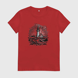 Футболка хлопковая женская Море и маяк, цвет: красный