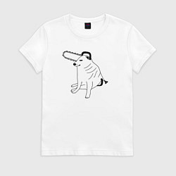 Женская футболка Мем собака человек бензопила