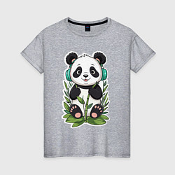Женская футболка Медвежонок панды в наушниках
