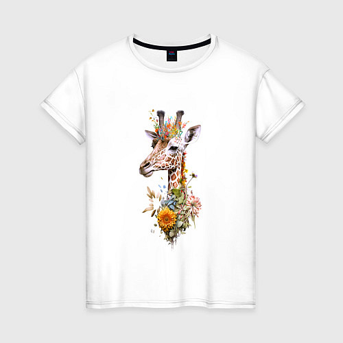 Женская футболка Жираф в цветах / Белый – фото 1
