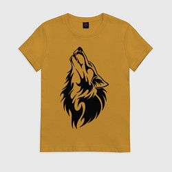 Футболка хлопковая женская Воющий волк, цвет: горчичный
