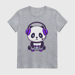 Футболка хлопковая женская Геймер панда, цвет: меланж