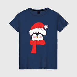 Женская футболка Новогодний пингвин в шапке Деда Мороза