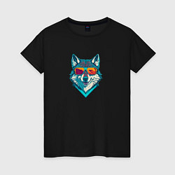 Женская футболка Арт портрет волка в стильных очках