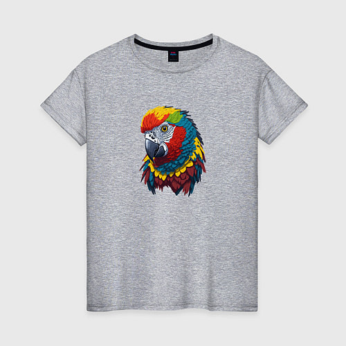 Женская футболка Красочный попугай в ярких перьях / Меланж – фото 1
