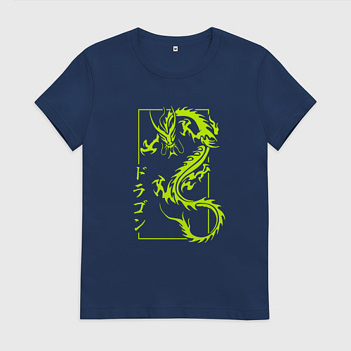 Женская футболка Тату с драконом / Тёмно-синий – фото 1