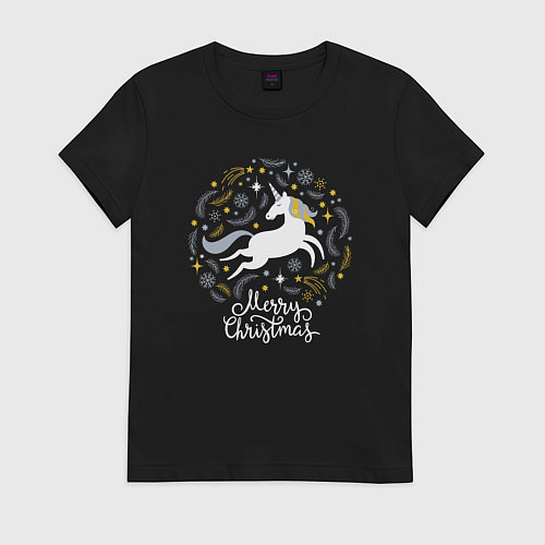 Женская футболка Unicorn christmas / Черный – фото 1