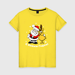 Женская футболка Дед мороз с оленем