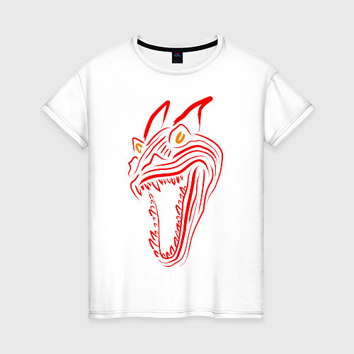 Женская футболка Дракон красного цвета / Белый – фото 1