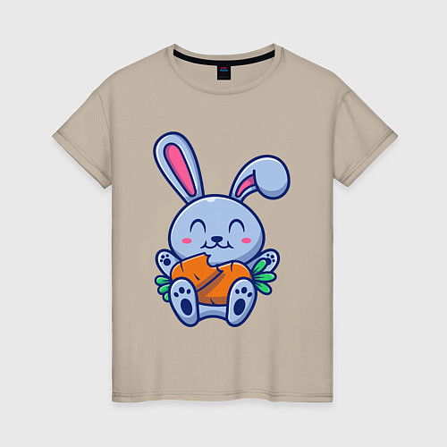 Женская футболка Кролик хрумает морковку / Миндальный – фото 1