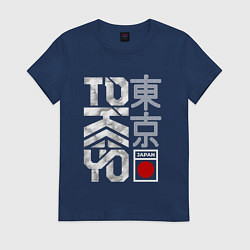 Футболка хлопковая женская Токио типографика, цвет: тёмно-синий